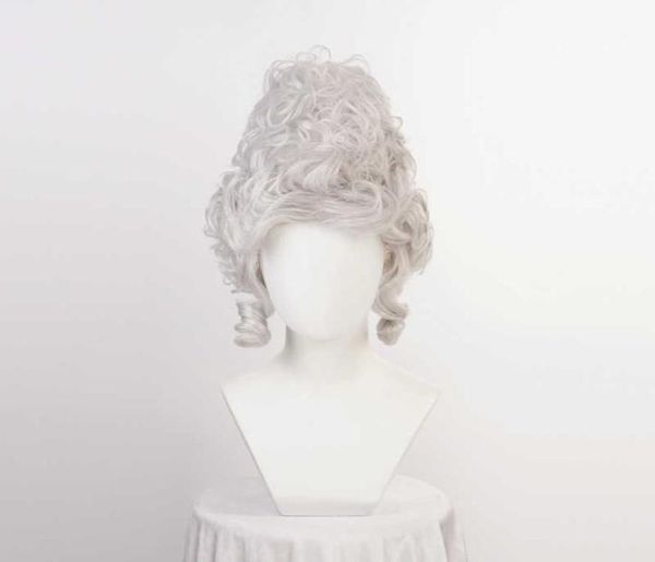 Pelucas sintéticas Marie Antoinette Wig Princess Pelucas gris plateada Media resistente al calor Cabricada Cambrera de cospla de la peluca T22113052413