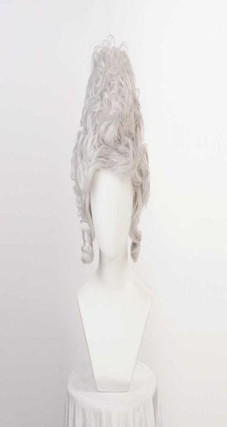 Perruques synthétiques Marie Antoinette perruque princesse argent gris perruques moyen bouclés résistant à la chaleur cheveux synthétiques Cosplay perruque perruque Cap T22112587709