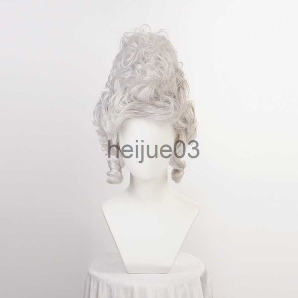 Pelucas sintéticas Marie Antoinette peluca princesa plata gris pelucas medio rizado resistente al calor pelo sintético Cosplay peluca Cap x0715