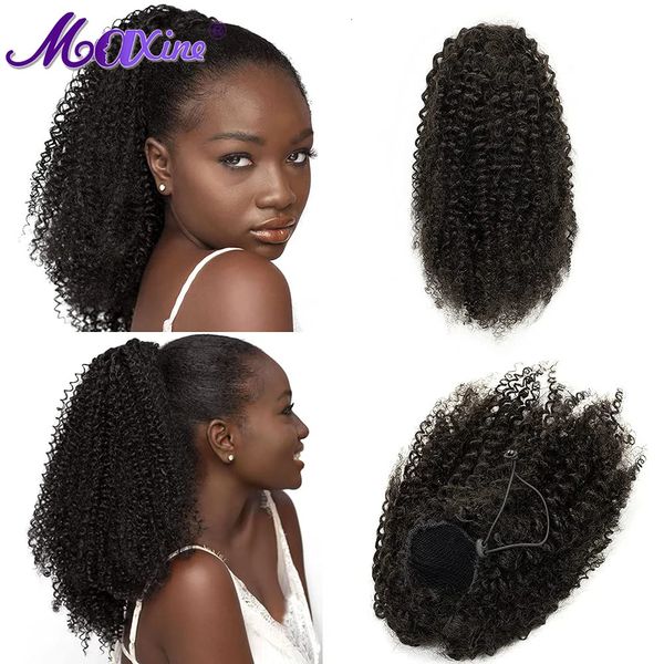 Perruques synthétiques Maxine Afro Kinky Curly Ponytail Human Hair Kinky Curly Ponytail S Clip in Cordon Ponytail Bun Postiches pour femmes 231204