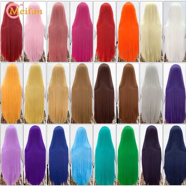 Wigs synthétiques Meifan 100cm de jeu de rôles synthétique Costume d'anime perruque blonde blonde rose rose violet fête longue hétéro Q240427