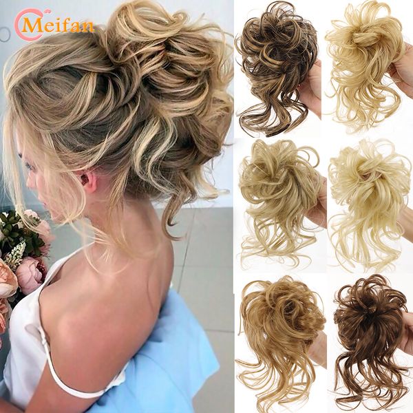 Perruques synthétiques MEIFAN Synthétique Bouclé Scrunchie Chignon Avec Caoutchouc Interdiction Anneau De Cheveux Enrouler Sur La Queue De Cheveux Messy Bun Ponytails 230828