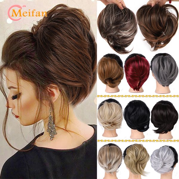 Perruques synthétiques MEIFAN Synthétique Désordre Chouchous Donut Cheveux Arc Chignon Cheveux Raides Élastique Bande De Caoutchouc Chignon Faux Postiches 230828