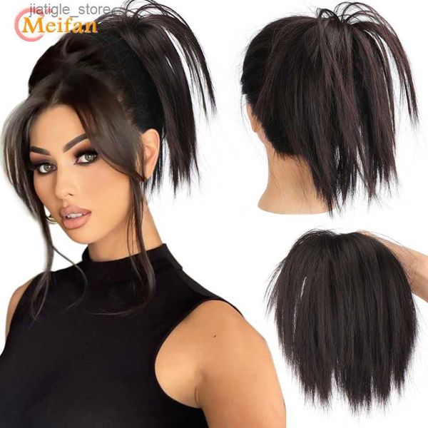 Pelucas sintéticas meifan síntesis desordenado cabello liso bun s banda elástica cabello esponjoso chignon scrunchy envoltura updo palicador falso para wome y240401