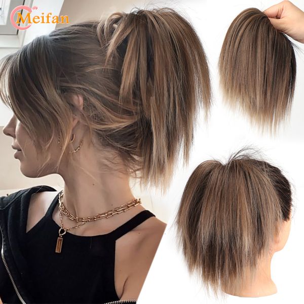 Perruques synthétiques MEIFAN Synthétique Droite Chignon Désordre Fluffy Cheveux Chignon Élastique Bande Cheveux Pièces Scrunchy Wrap Updo Fausse Queue De Cheval 230914