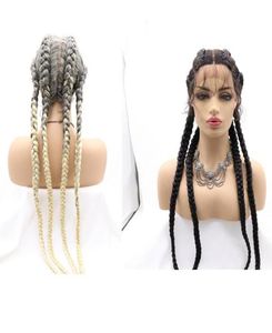 Perruques synthétiques Melody 30 pouces Cornrow tressé résistant à la chaleur perruque avant en dentelle pour les femmes noires Cosplay Blonde sans colle boîte tresse2777128484402