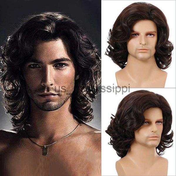 Perruques synthétiques Perruque de mode pour hommes Naturel Brun Cheveux bouclés Doux Sain Moelleux Résistant à la chaleur Courte Perruque synthétique Perruque de fête quotidienne pour homme x0826