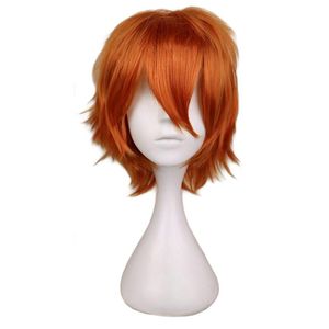 Pelucas sintéticas para hombres, disfraz corto, peluca para Cosplay, pelucas de pelo resistentes al calor de color naranja para niños, sintéticas