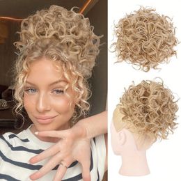 Perruques synthétiques cheveux en désordre chignon pièce cordon élastique vague lâche grand bouclé 60 grammes queue courte pour les femmes 231013