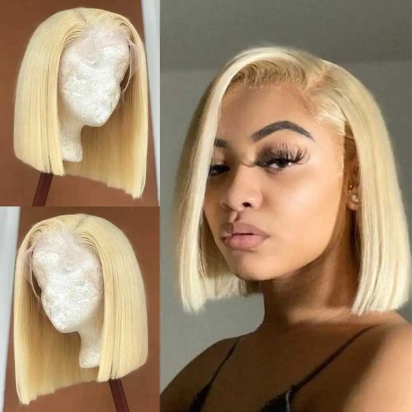 Perruques synthétiques Millionaire Queen Bob Short Bob 613 Honey Couleur Straite Bob Wig 13x4 Lace Front Human Hair Wigs Transparent Wig en dentelle Femme 240328 240327