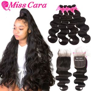 Synthetische Pruiken Miss Cara Maleisische Body Wave Bundels Met 4x4 Sluiting 100 Echt Haar 3 4 Inch 230803