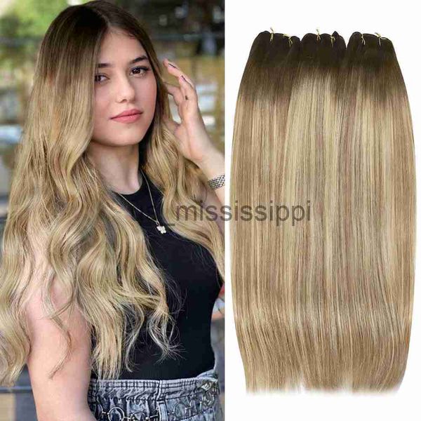 Pelucas sintéticas Moresoo Paquetes de cabello humano Tejido en máquina de doble trama Remy Hair Balayage Piezas de cabello para mujeres Cabello de trama recta x0823