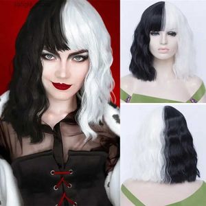 Perruques synthétiques Msiwigs Femme noire et blanc perruque courte Curly Cosplay synthétique Faux Wigs anime ombre Two Tone Colors Y240401