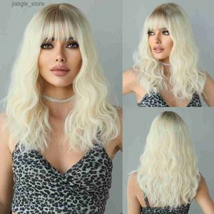 Synthetische pruiken NAMM Lange krullende ombre pruiken met pony Natural Synthetic Blonde Body Wave Hair Pruiken voor vrouwen Cosplay Wig Heat Resistant Y240401