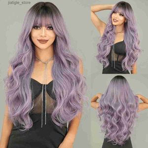 Perruques synthétiques NAMM Long Wavy Grey Purple Wig For Women Cosplay Daily Party Overhead Dyeing Wigs Wigs Wig Synthétique Wigs Wig Rendre la chaleur Y240401