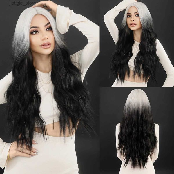 Pelucas sintéticas namm ombre negro blanco peluca de cabello ondulado para mujeres