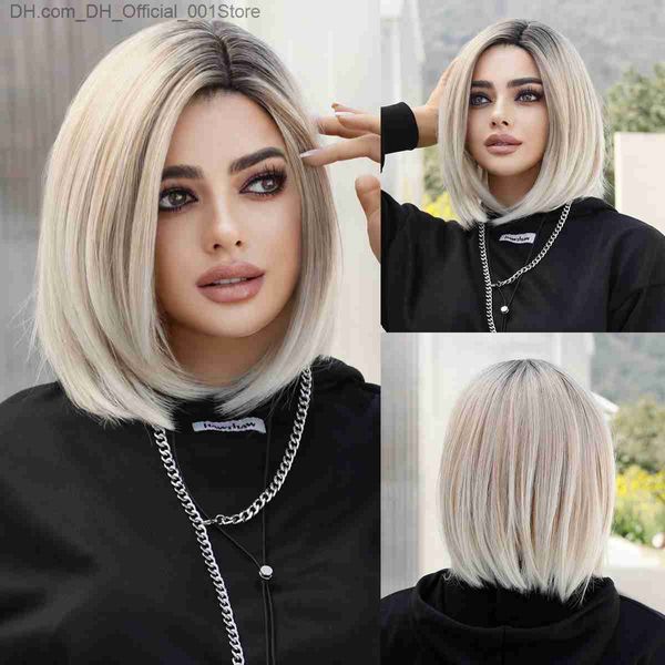 Pelucas sintéticas Namm Short Ombre Blonde Bob Peluca adecuada para la fiesta diaria de las mujeres Natural Sintético Lavanda Side Split Peluca Resistente al calor Peluca recta Z230805