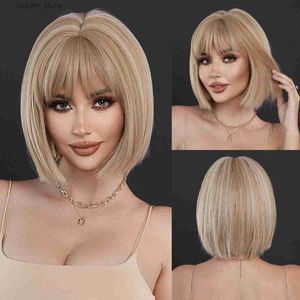 Synthetische pruiken NAMM Korte rechte haarblonde pruik voor vrouw Daily Cosplay lolita pruik Markeer witte bob pruiken synthetisch haar warmtebestendige Y240401