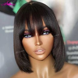 Synthetische pruiken natuurlijke kleur Braziliaanse mensenpruik met pony Remy Rechte haar Bob Wigs Volledige machine gemaakte pruik voor vrouwen No Lace Bob Wig Y240401