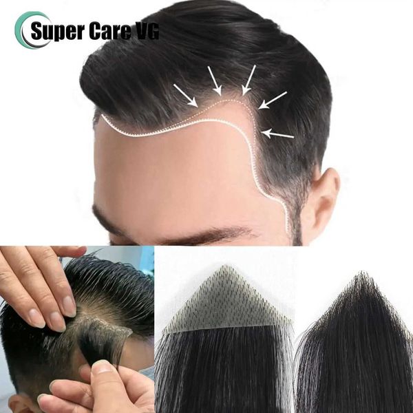 Pelucas sintéticas Piezas de cabello humano natural Toupee Hombres Frente Postizo Parche Invisible Sin costura Piel ultra delgada PU Prótesis capilar para hombre 240329