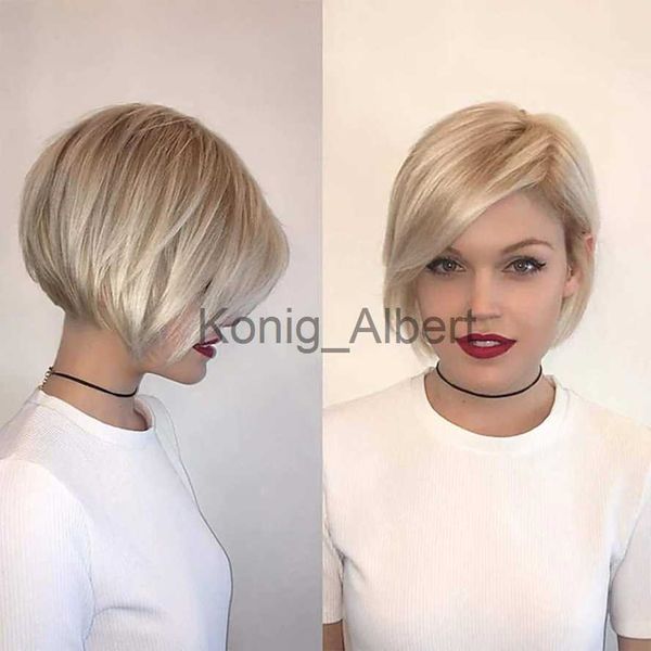 Perruques synthétiques Perruque blonde d'apparence naturelle avec frange Perruques courtes et droites pour femmes 10 pouces Perruques de remplacement de cheveux synthétiques x0826