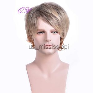 Perruques synthétiques Naturel Synthétique Court Droit Homme Perruques Miel Blonde Ombre Orange Hommes Perruque Taille Ajustable Nouveau Style De Mode Mâle Cheveux x0826