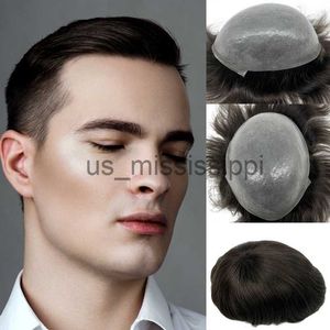 Perruques synthétiques Nouvelle Arrivée Hommes Toupée 100 Cheveux Humains Base de Peau Mince PU Poly Toupée Cheveux Pour Hommes 8x10 Pouce Brun Foncé Cheveux Humains x0826