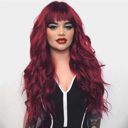 Synthetische pruiken Nieuwe stijl Dames Wig Medium Lengte krullend haar Black Wine Red Big Wave Wig High Temperature Silk 221010