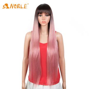 Perruques synthétiques noble fille avec frange 36 pouces de long bricolage droit cosplay cheveux doux rose lisse pour femmes noires T221103