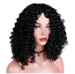 Synthetische korte afro kinky krullende pruiken voor vrouwen zwart haar hoge temperatuur vezel gemengd bruin en blonde kleur 16 inch