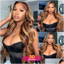 Pelucas sintéticas Ombre Blonde Body Wave Lace Front Wig 180Nsity HD Resalte Cabello humano Brasileño Sin cola 360 FL Frontal para Drop Deliv Otbwt