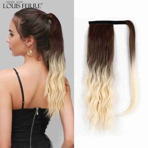 Synthetische pruiken ombre donkerbruine licht gouden 16 inch synthetische paardenstaartpruiken voor vrouwen lange natuurlijke golfblonde wrap rond haar s y240401