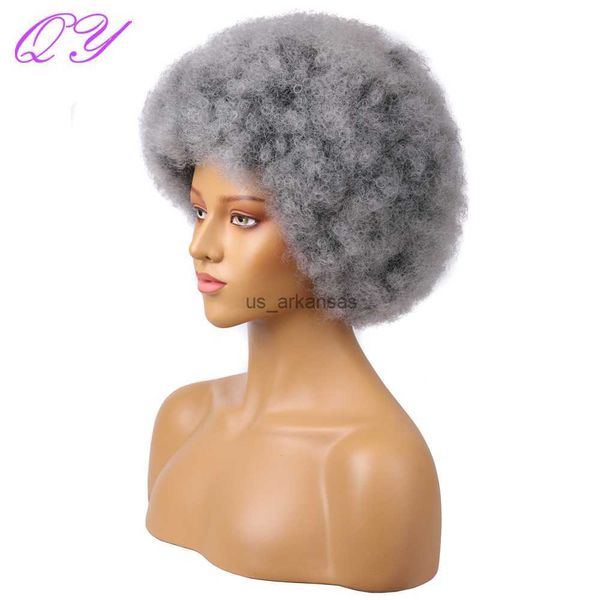 Perruques synthétiques ombre gris couleur femme synthétique FEMMES PERRWIGE COURT AFRO CURLY POUR FEMME FEMME FIBRE À HAUTE TEMPLE Utilisation quotidienne Cosplay Wig HKD230818