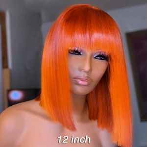 Perruques synthétiques Orange Bob perruque avec frange cheveux humains s pour femmes courte droite gingembre s pleine Machine Remy s 230227