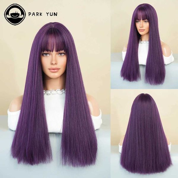 Wigs Synthetic Park Yun Long Straight Purple Wig with Bangs Natural Synthetic Hair adapté pour les femmes de rôle quotidien Lolita Party Recovery Q240427