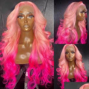 Synthetische pruiken Perruque Pink Fl Lace Front Transparant Hd Body Wave Pruik Natuurlijke haarlijn Simation Echt haar Voor vrouwen Drop Delivery Dhrtu