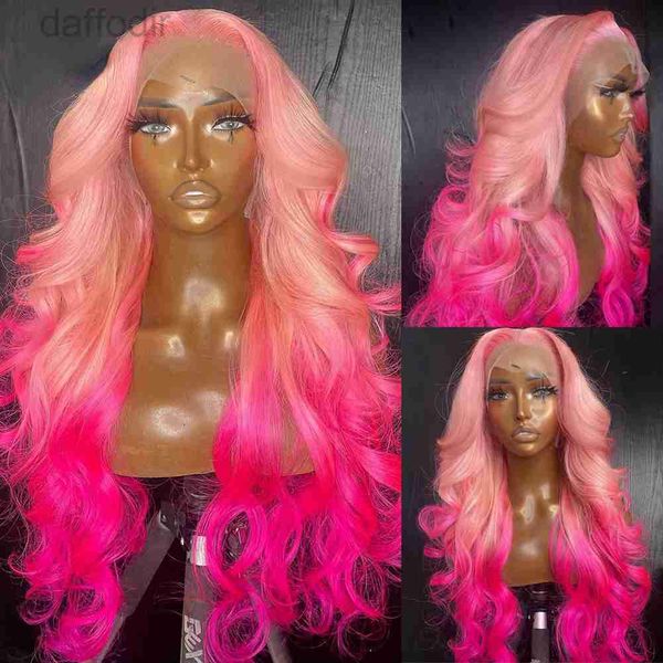 Pelucas sintéticas Perruque Pink Pelucas delanteras de encaje completo Transparente HD Lace Body Wave Wig Natural Hairline Simulación Pelucas de cabello humano para mujeres 240308