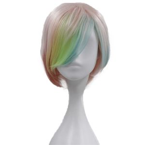 Synthetische pruiken roze bob pruiken kort recht met gekleurde pony hoge temperatuur vezel bradied pelucas voor vrouwen cosplay pruik