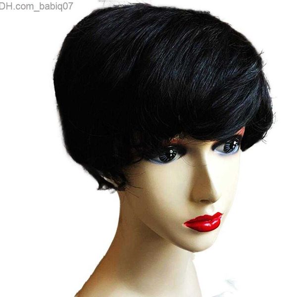 Perruques synthétiques Pixie Cut Lace Front Raides Perruques de cheveux humains courtes avec des cheveux de bébé style africain brésilien Dames perruque pour les femmes noires Z230801