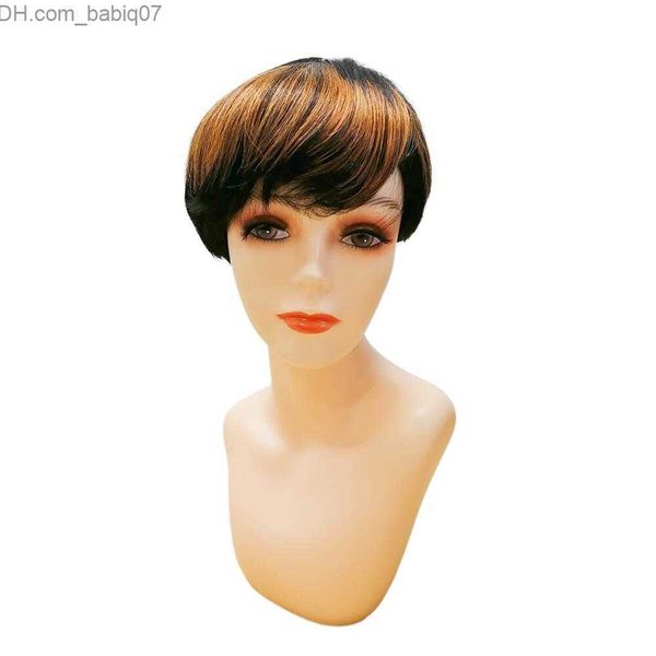 Pelucas sintéticas Pixie Cut Peluca de cabello humano corto Pelucas hechas a máquina completas Sin cola Color negro Peruano Remy Ninguno frente de encaje para mujeres Z230801