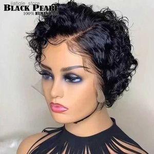 Pelucas sintéticas Pixie corta onda corta Bob Lace Cabello humano Cabello humano Pixie Cut Bob Lace Curly Front Wig Wigs cortos de onda rizada Y240401