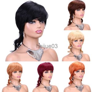 Pelucas sintéticas Pixie Cut Peluca con explosión Cabello brasileño para mujeres negras Sin cola Máquina completa Estilo Swallowtail Pelucas cortas Envío gratis x0715