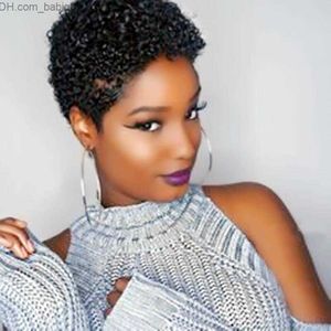 Perruques synthétiques Pixie cut perruques Fabriqué à la machine Couleur naturelle Real Remy Indian Perruque de cheveux humains Afro Kinky Curly Perruques courtes pour les femmes noires Z230801