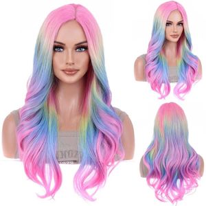 Pelucas sintéticas Pelucas Rainbow Ombre Peluca larga ondulada para mujeres Pelucas de pelo sintético rizadas resistentes al calor de Ombre coloridas para uso diario 240328 240327