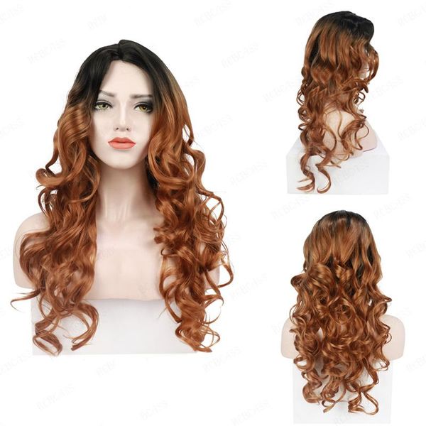 Perruques synthétiques Rebcass longue Ombre marron Cosplay vague de corps partie centrale pour les femmes blanches/noires cheveux brésiliens américains