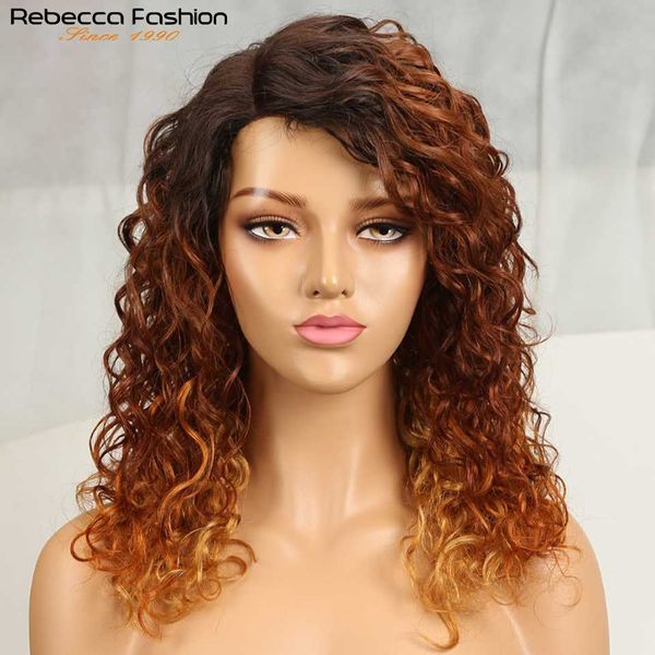 Pelucas sintéticas Rebecca Water Wave Peluca de cabello humano Parte de encaje s para mujeres l Brazilian Remy Highlight Orange Curly 16 pulgadas 230227