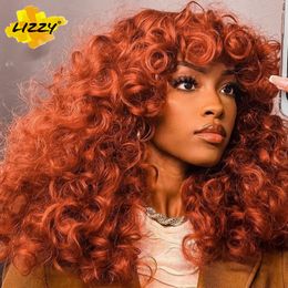 Perruques synthétiques rouge brun cuivre gingembre court lâche bouclés pour les femmes naturel cosplay perruque de cheveux avec frange résistant à la chaleur LIZZY 230217