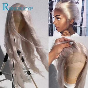 Perruques synthétiques rongduoyi cosplay dentelle synthétique perruque avant de poil d'onde grise argentée adaptée aux femmes à usage quotidien résistant à la chaleur Q240427