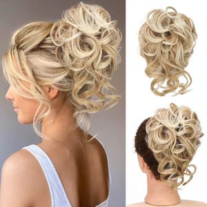 Perruques synthétiques Shangzi Chignon Chignon Messy Curly Band Élastique Chouchou Faux Pièces Femmes Épingles À Cheveux Noir Brun Perruque 230803