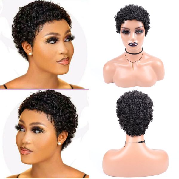 Pelucas sintéticas Cabello corto afro rizado para mujeres negras estilos Pixie Cut con Thin Brown Blonde 230417